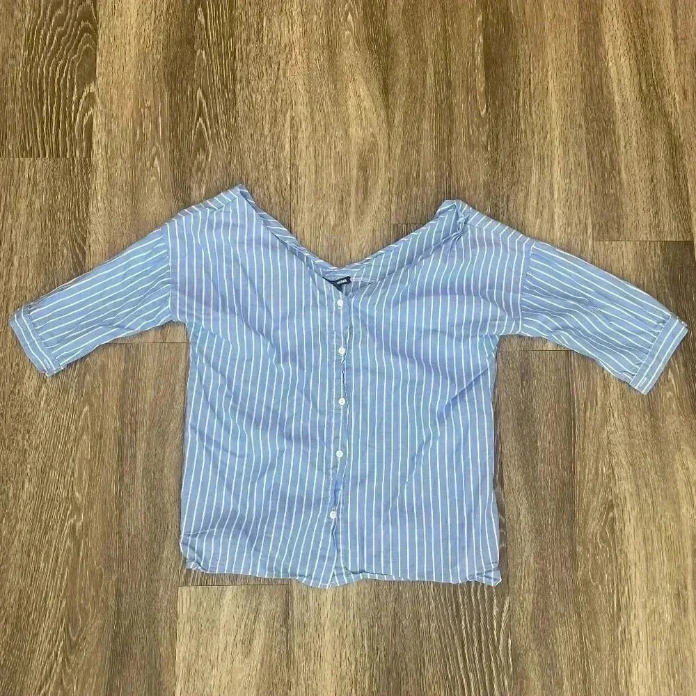 Womens Fashion Nova Blue Stripe Blouse - S